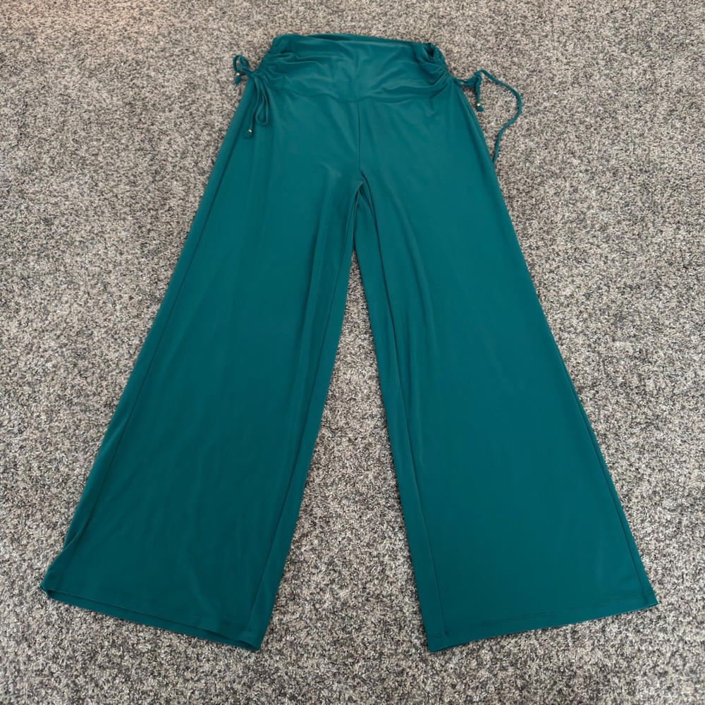 White House Black Market Teal Green Wide Leg Cinch Waist Pants Medium